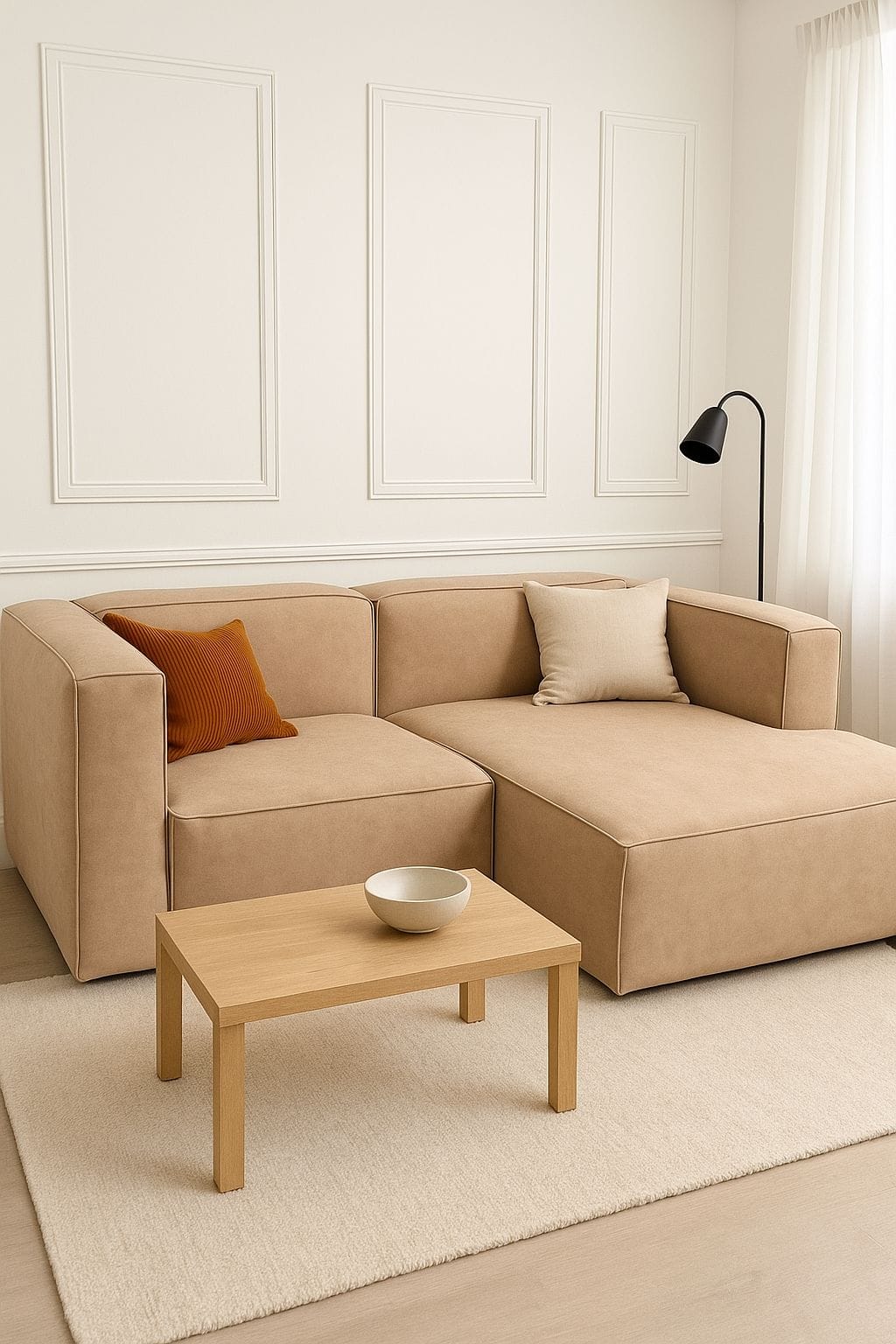 Esquinero Napoles con diseño moderno, confort diario y patas plasticas en ambiente de living