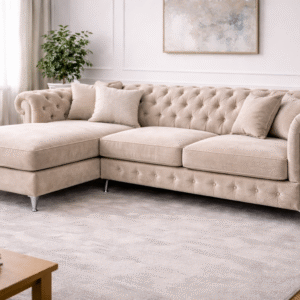 Esquinero Chesterfield con diseño moderno, confort diario y patas aluminio ambiente de living