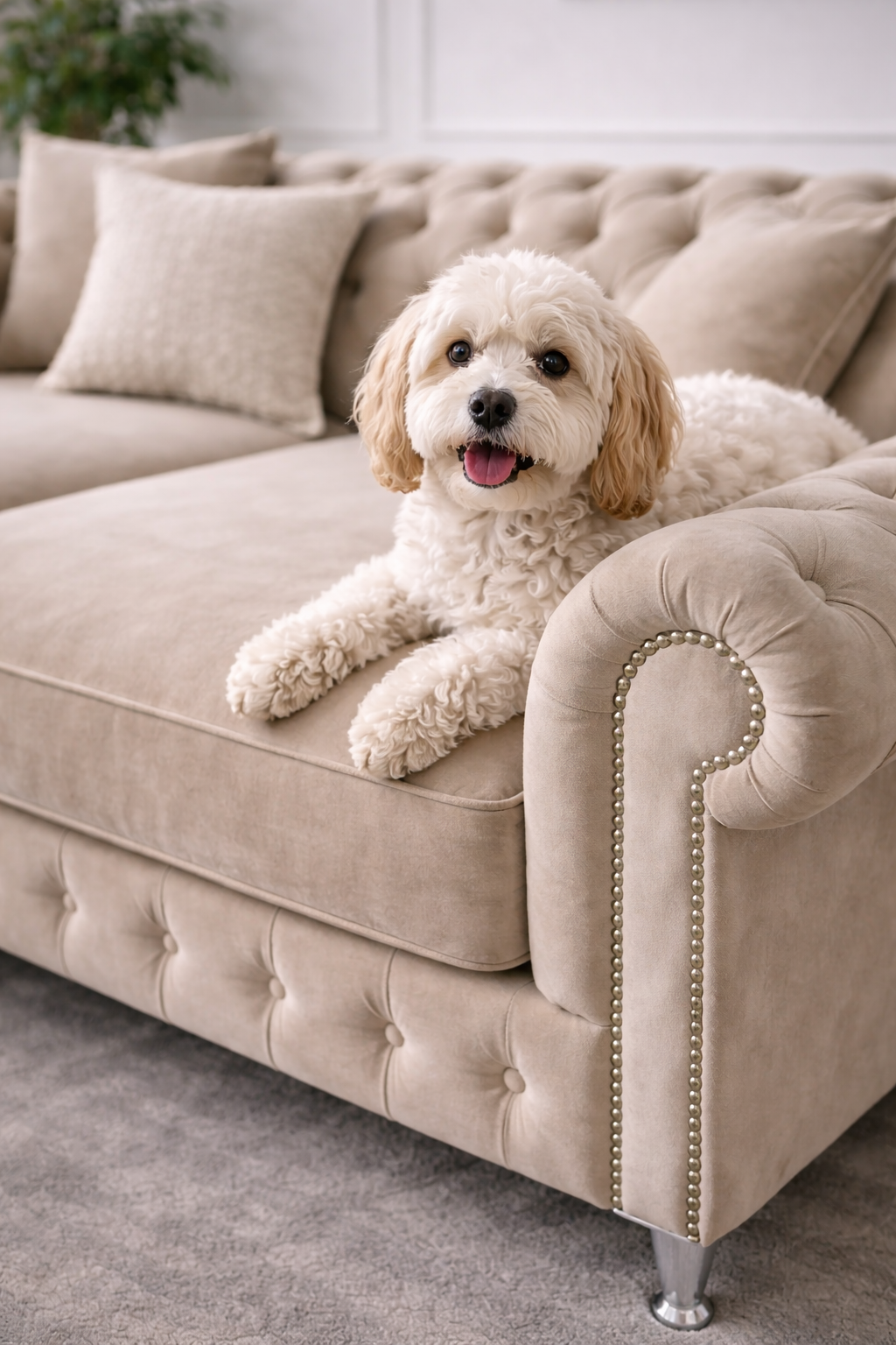 Esquinero Chesterfield con diseño moderno, confort diario y patas aluminio ambiente de living