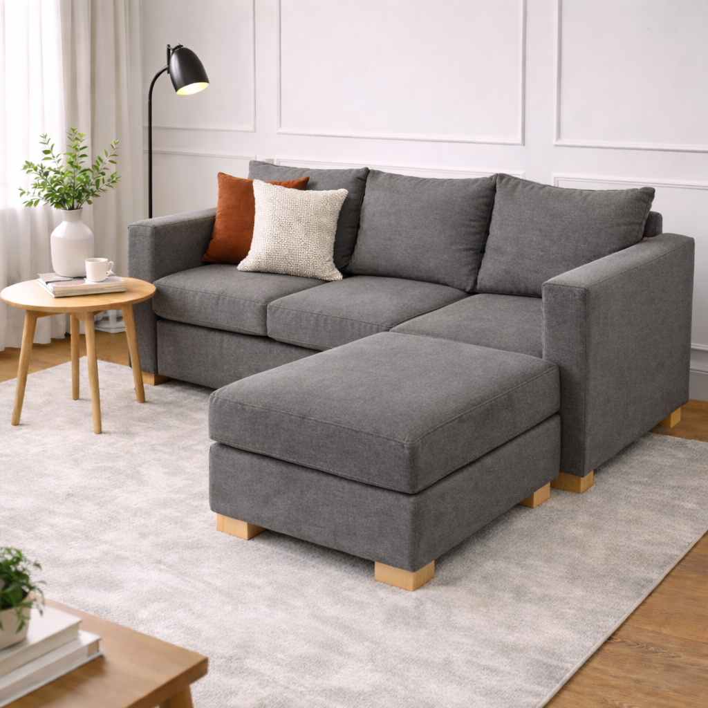 Esquinero Roma con diseño moderno, confort diario y patas aluminio ambiente de livingEsquinero Chesterfield con diseño moderno, confort diario y patas aluminio ambiente de living