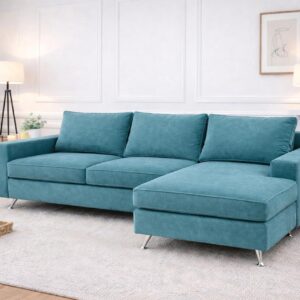 Esquinero Lisboa con diseño moderno, confort diario y patas de madera en ambiente de living