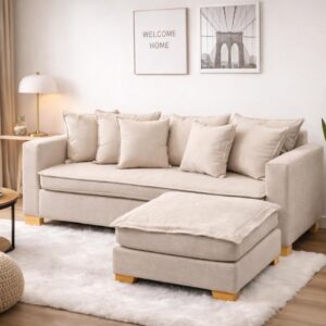Esquinero Amalfi con diseño moderno, confort diario y patas aluminio ambiente de livingEsquinero Chesterfield con diseño moderno, confort diario y patas aluminio ambiente de living